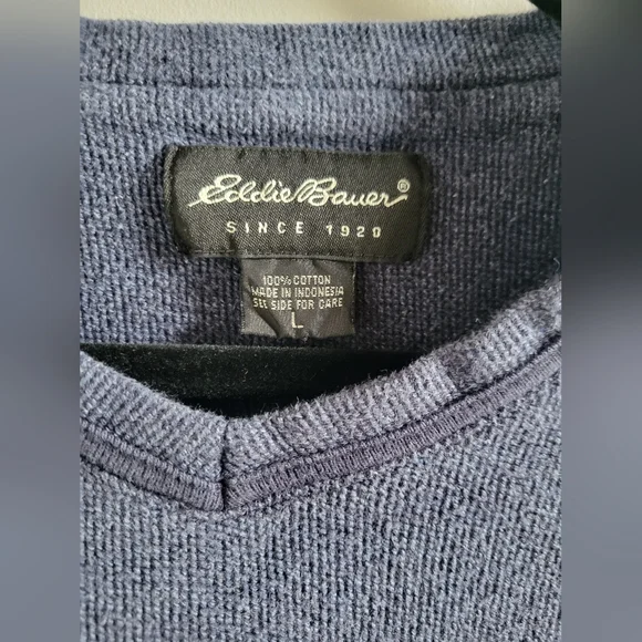 Vintage Eddie Bauer Dusty Blue V-neck 100% Cotton Knit Long Sleeve Mens Large - Picture 6 of 9